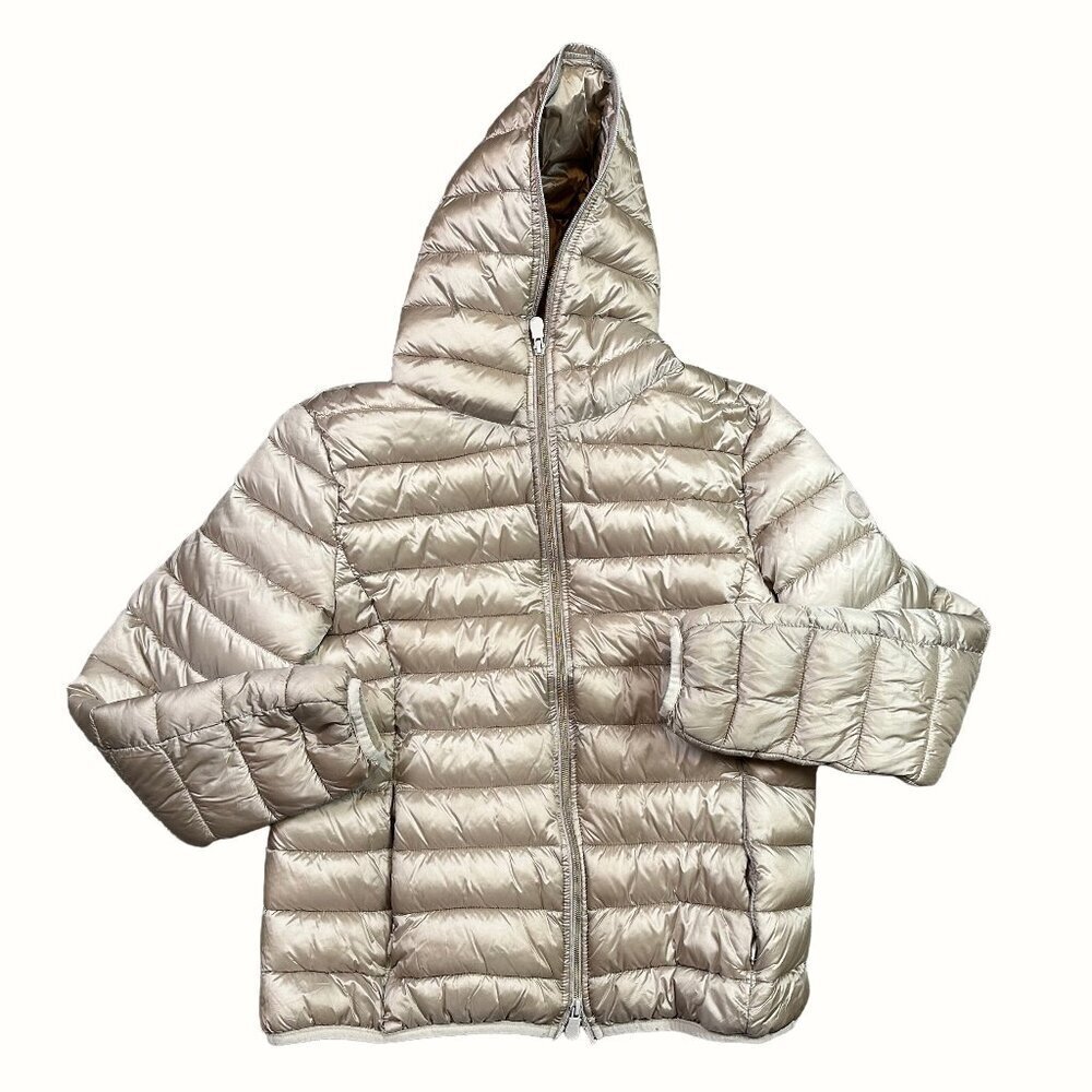 SAVE THE DUCK Alexis Shore Beige Hooded Puffer Winter Coat Jacket Size XX-Large